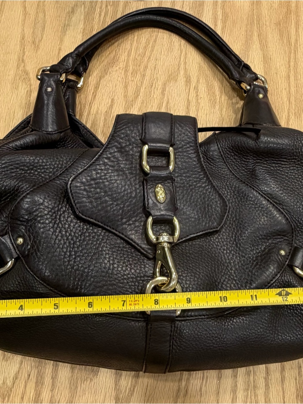 Cole Haan Dark brown Pebbled Leather Equestrian Hobo Bag with Gold Hardware - Picture 9 of 10